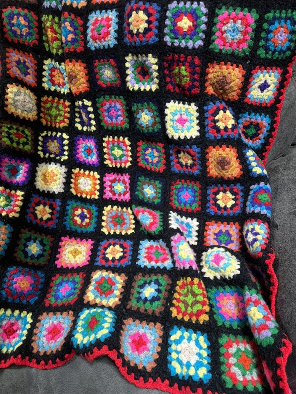 Vintage Crochet Granny Afghan Squares Blanket 58x 74 Roseanne Big Bang Theory